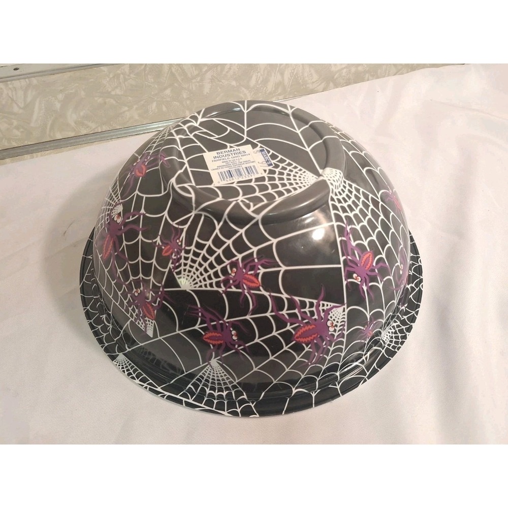 Vintage Halloween Candy Bowl Spider Print Purple Black Web Berman Industries USA